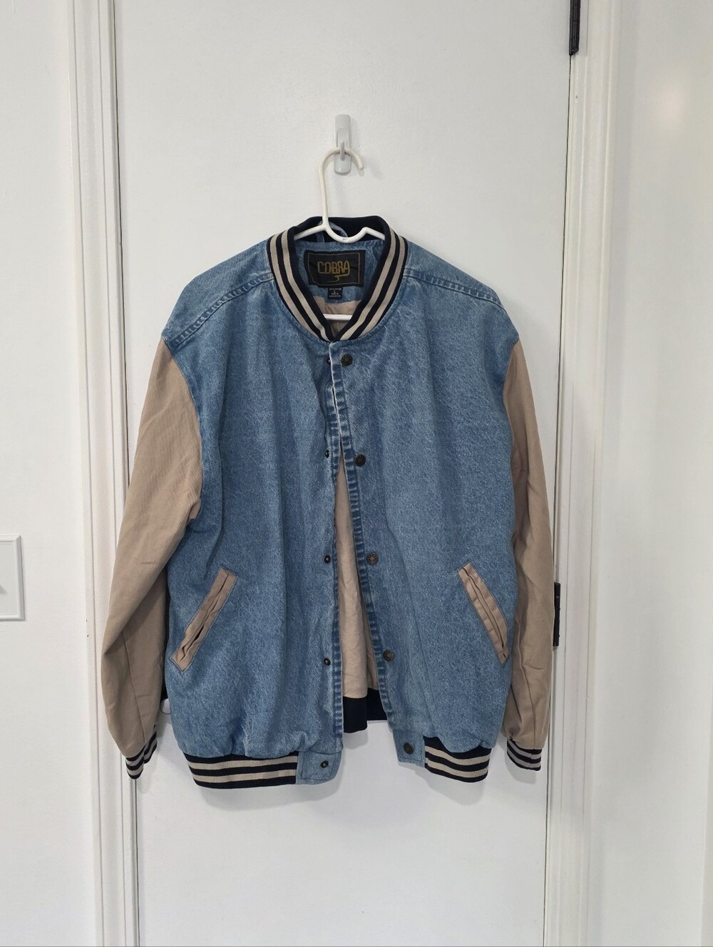 COBRA Caps VTG Denim Varsity Jacket LARGE